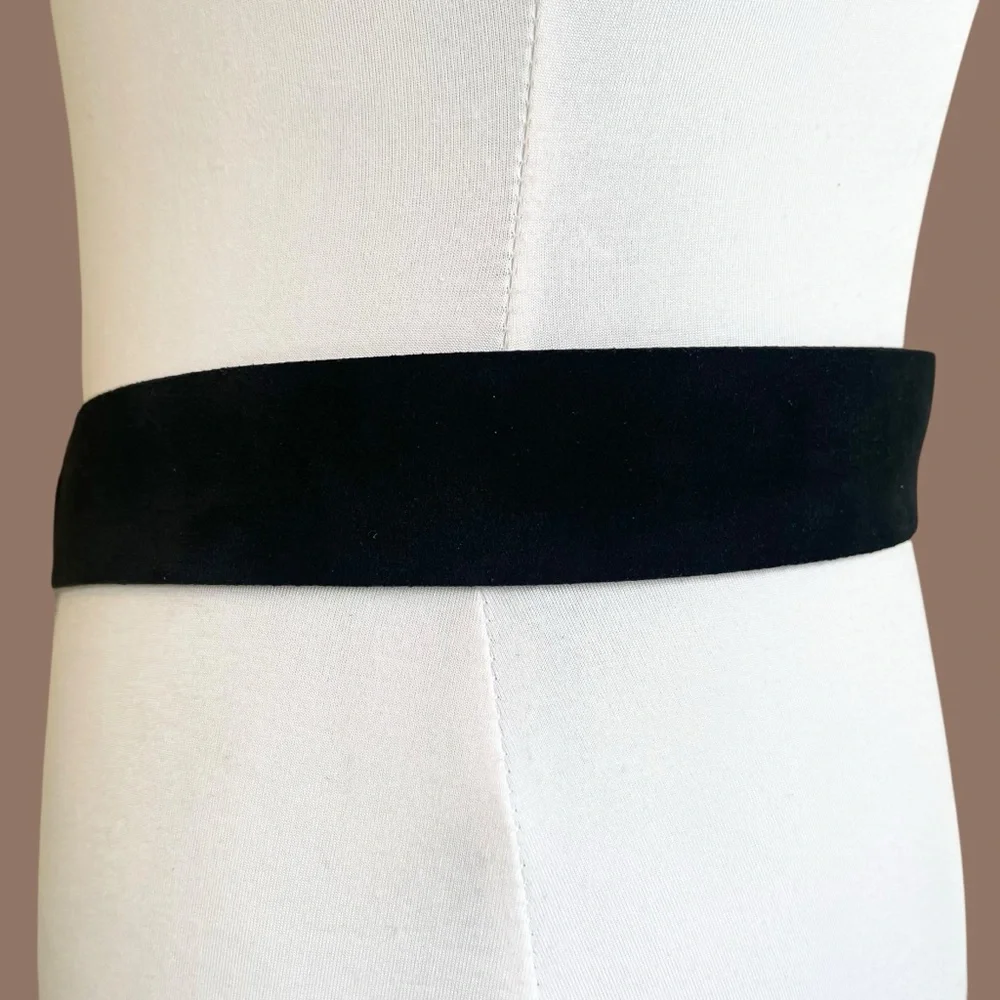 Black Suede Belt Wide Waist Circle Buckle Size S/M